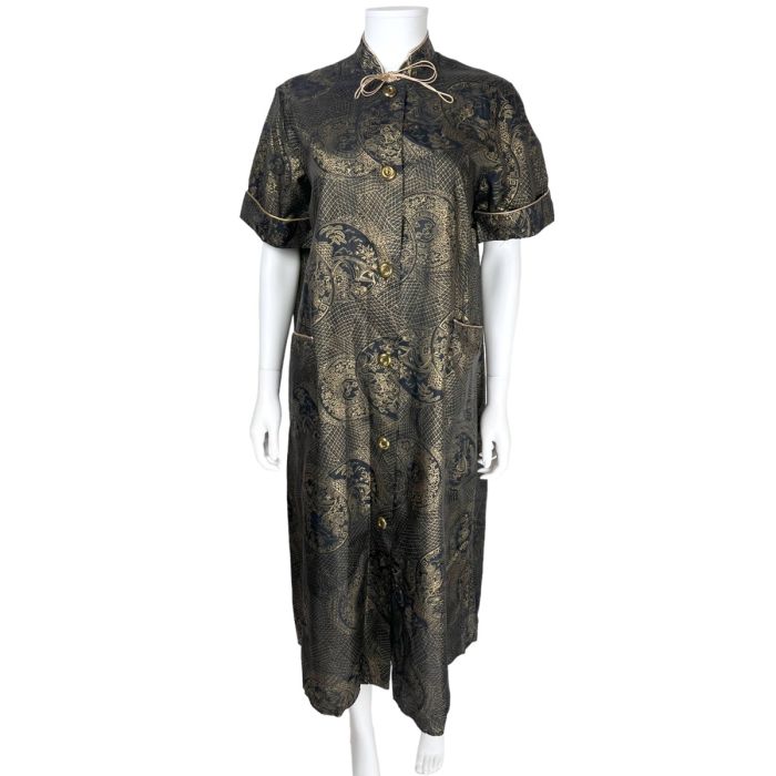 slim fit dress slacks Black with gold beaded tradtional ao dai – LAHAVA main image 1