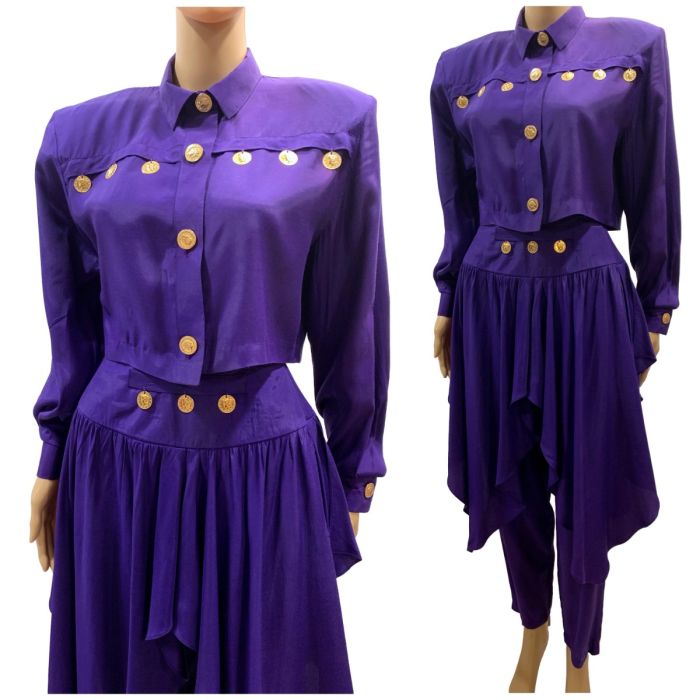Vintage 80s Purple Polyester GRAFF CALIFORNIAWEAR 2 pc Pant Suit - 18