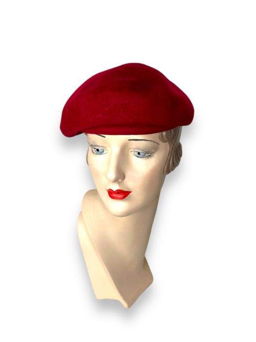 1940s red wool beret tam hat my Merrimac Made in USA Size 22