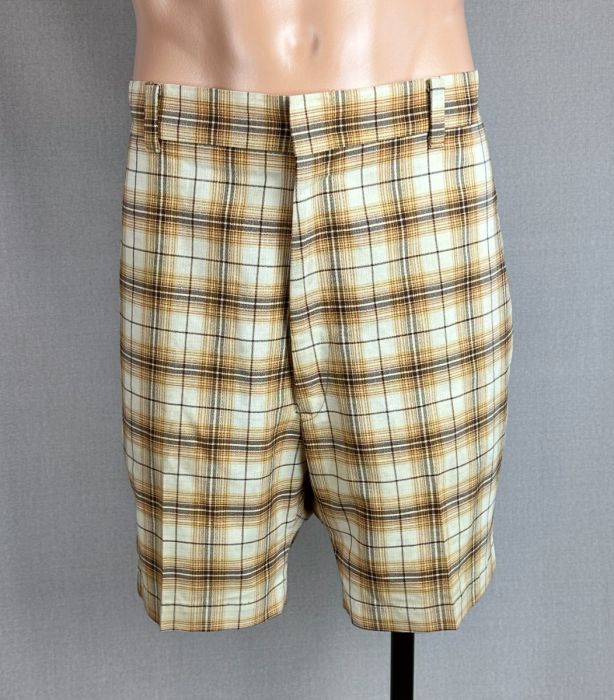 Vintage 60s Brown Plaid Mens Bermuda Golf Shorts Sz 38 Fashion