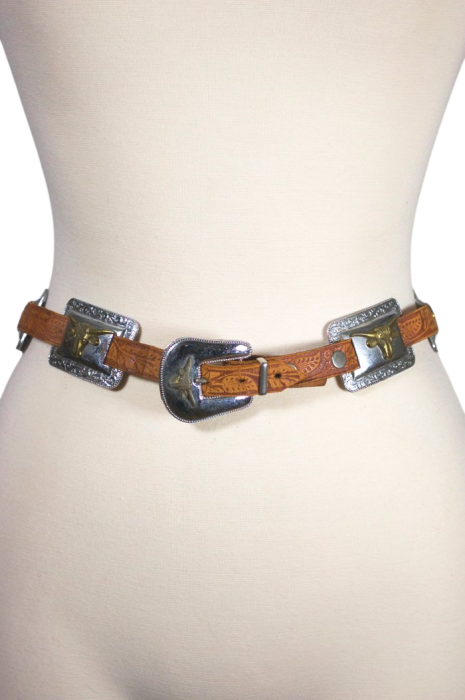 50s Tooled Leather Western Belt Longhorns Conchos S-M | Fashion ...