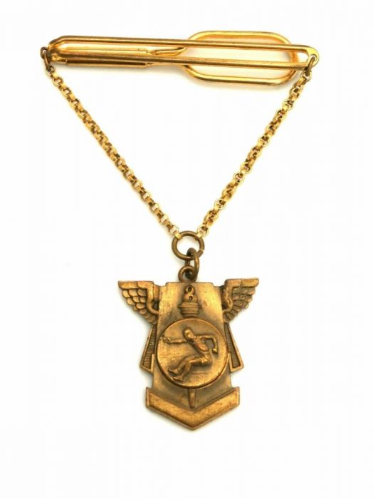 Vintage Mens Tie Bar Chain 1936 Zlot High Jump Medal Balfour Swank