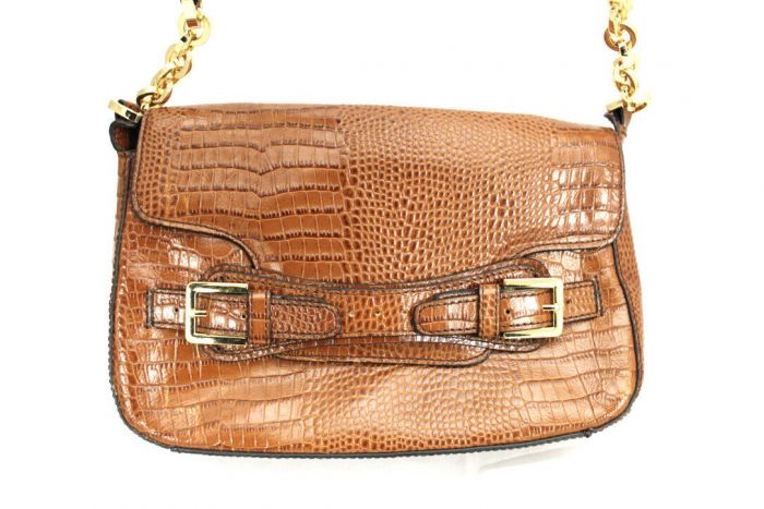 Etienne Aigner VTG Shoulder Bag Purse Croc Embossed gold Chain Strap Caramel Fashion Conservatory