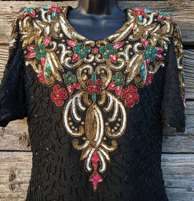 vintage scala beaded dress Silk Asymmetrical (S/M) sweeping train Scala 61331 Beaded Prom Fitted