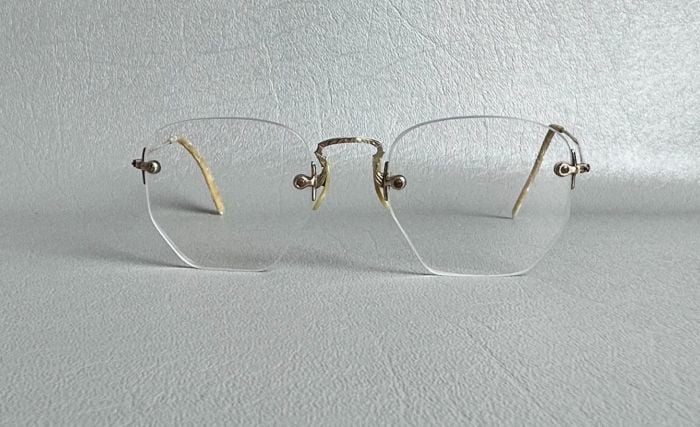 Vintage 1940s Eyeglasses, Spectacles, Rimless Eyeglasses, 12K