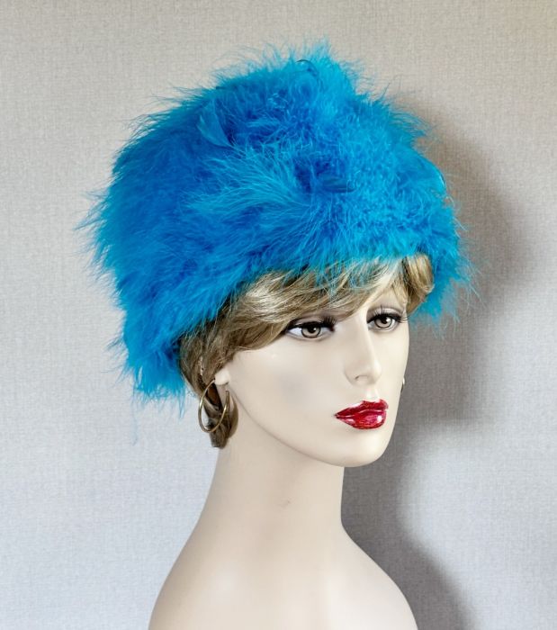 Vintage 60s Teal Peacock Feather Turban Style Hat by Jonquil  display picture 1