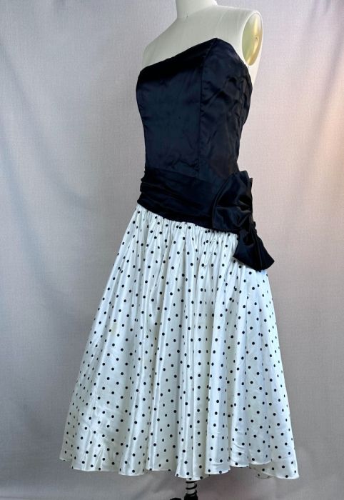 80s black and white dress 80s B+W Dotted Halter Dress