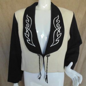 Western RIDING Jacket, M/L, Wool, Black/Ivory, Conchos, Embroidered, Long sleeve