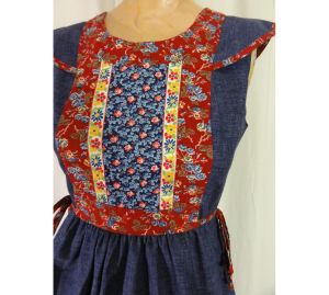 Vintage 1970s Candi Jones Dress Blue Jean Denim Prairie Sundress - Fashionconservatory.com