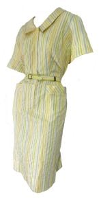 Flutterbye 60s Dress Pastel Rainbow Stripe Shirtwaist with Belt Casual Spring Summer Sheath Size Lar