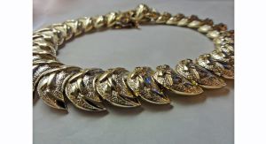 Vintage 1960s Choker Necklace Signed Coro Gold Tone Crescent Moon Shape Links