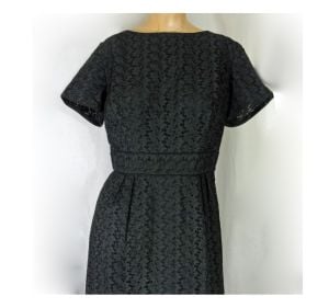 Vintage 1950s Black Lacy Sheath Dress Short Sleeve LBD ''Dauphine by L'Aiglon'' - Fashionconservatory.com