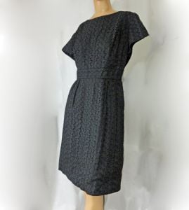 Vintage 1950s Black Lacy Sheath Dress Short Sleeve LBD ''Dauphine by L'Aiglon''