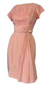 Vintage 1960s Party Dress Pink Chiffon and Lace ''Femme Fashions'' Made in USA