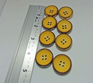 Vintage Buttons Large 1'' Metal and Cream Color Enamel with Brass Set of 6 - Fashionconservatory.com