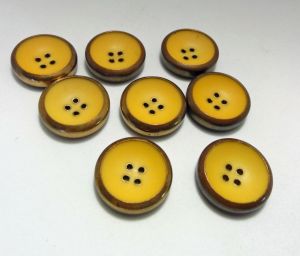 Vintage Buttons Large 1'' Metal and Cream Color Enamel with Brass Set of 6