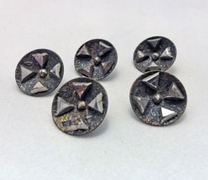 Antique Metal Shank Buttons Cut Steel Silver Tone Set of 5 Vintage Sewing 5/8''