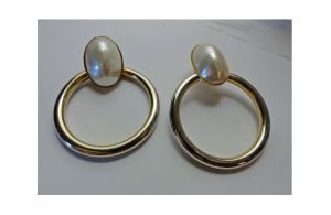 Vintage 80s Dramatic Large Earrings Gold Tone Faux Pearl Door Knocker Clip On - Fashionconservatory.com