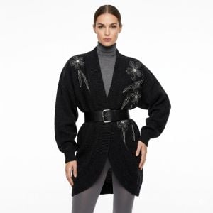80s Black Mohair Blend Sweater Coat Cardigan  - Fashionconservatory.com