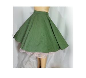 Vintage 1950s Circle Skirt Olive Green Quilted Cotton ''Carole Chris California'' XXS Child or Junior 