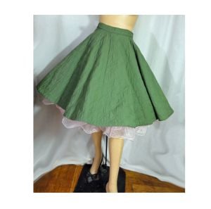 Vintage 1950s Circle Skirt Olive Green Quilted Cotton ''Carole Chris California'' XXS Child or Junior  - Fashionconservatory.com