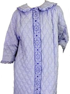 Vintage Long Purple Quilted Robe Maxi Housecoat Dressing Gown 1960s Embroidery Trim - Fashionconservatory.com