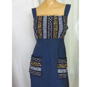 Vintage 1970s NOS Blue Denim Jumper Dress Boho Hippie Sundress Lady Match Mates - Fashionconservatory.com