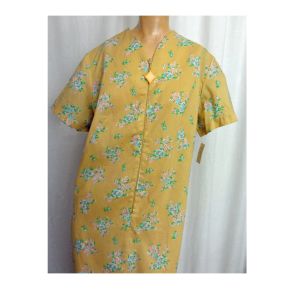 1960s Day Dress Yellow Floral Print A Line Dress Front Zipper Vintage Deadstock Half Size - Fashionconservatory.com