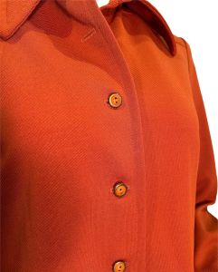 1970s women’s shirt jacket rust polyester pockets shirtjac  - Fashionconservatory.com