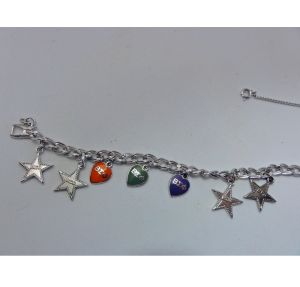 Monet Vintage 1970s Charm Bracelet Beta Sigma Phi Sorority Silver Tone Hearts and Stars - Fashionconservatory.com