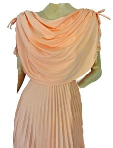 Evening Gown Vintage Greek Goddess 1970s Formal Prom Dress Peach Orange Pleated Skirt - Fashionconservatory.com