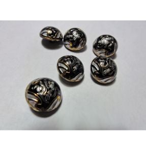 Antique Enamel Damascene Metal Buttons Set of 6 Black Domed Shanks Vintage Sewing or Jewelry Supply - Fashionconservatory.com