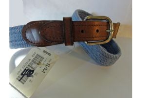 Vintage Belt NOS Sears Baby Blue Stretch Belt with Brown Leather Size Small - Fashionconservatory.com