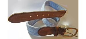 Vintage Belt NOS Sears Baby Blue Stretch Belt with Brown Leather Size Small