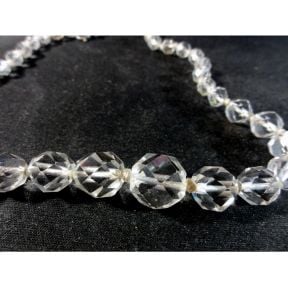 Vintage Clear Crystal Necklace Faceted Graduated Bead Choker Sterling Clasp Knotted