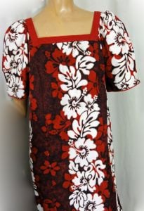 Vintage Hawaiian Midi Dress Ruffled Muumuu Rust Brown Cotton Tropical Floral Print Sun Babies - Fashionconservatory.com