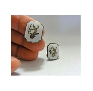 Vintage 1950s White Enamel Earrings Sterling Rectangle Siam Silver Thai Dancers Clip On - Fashionconservatory.com