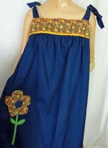NOS Plus Size Vintage 1970s Dress Blue Cotton Calico Trim Prairie Sundress Flower Power - Fashionconservatory.com