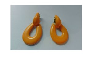 Vintage 1980s Earrings Orange Plastic Tear Drop Dangle Hong Kong Avant Garde Clip On