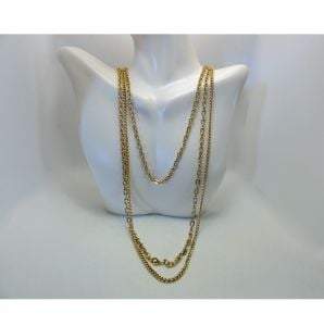 Vintage 1970s Necklace 3 Strand Gold Tone Multi Chain Flapper Style 32'' Long