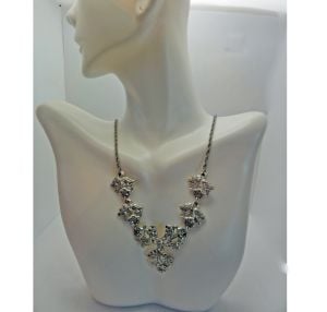 Vintage 1950s Necklace Silver Marcasite Orchid Flower Choker