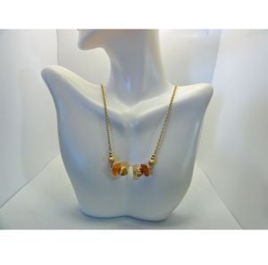 Signed Avon 1975 Desert Stones Necklace Genuine Agate & Carnelian Stones Gold Tone Chain Choker Boho - Fashionconservatory.com