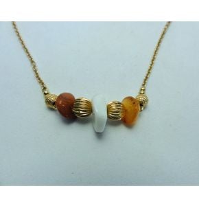 Signed Avon 1975 Desert Stones Necklace Genuine Agate & Carnelian Stones Gold Tone Chain Choker Boho