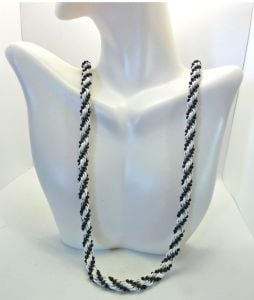 Vintage Long Twisted Rope Chain Necklace Black and White 30 inches