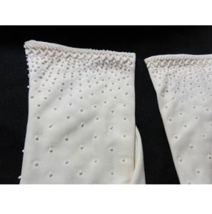 Vintage 1960s Beaded Off White Dress Gloves Nylon Signed Hansen Hong Kong Size 7 Deadstock Costume - Fashionconservatory.com