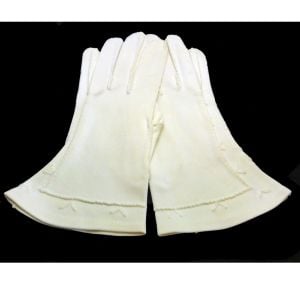 Vintage 1960s Off White Dress Gloves Hand Stitched Embroidery Trim Gauntlet Wedding Costumes Theater