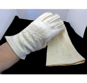 Vintage Van Raalte 1960s Off White Gloves Beaded Cotton Made in USA Wedding Accessories 