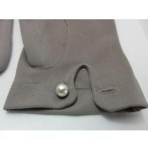 Vintage 1960s Gloves Dove Gray Nylon with Pearl Button at the Wrist from Penney's Deadstock - Fashionconservatory.com