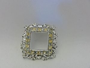 Vintage 1960s Brooch Silver Tone Square Clear Rhinestones Scarf Pin Mid Century Modern - Fashionconservatory.com