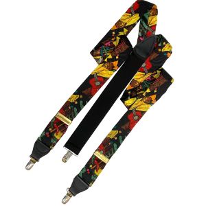 80s Colorful Guitar Print Suspenders Braces 